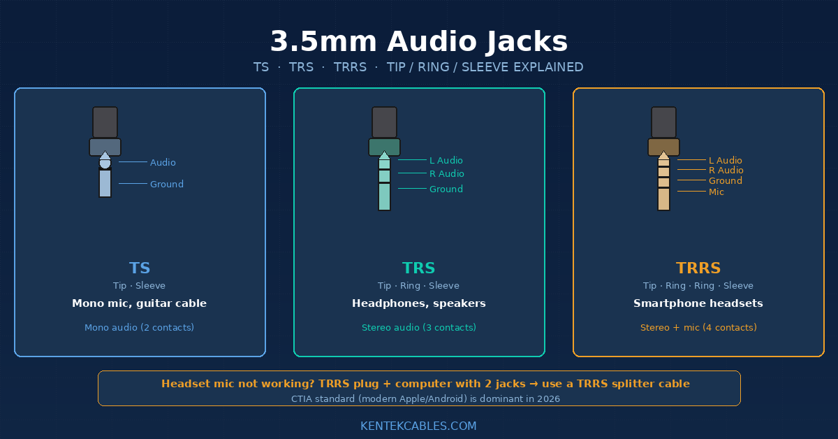3.5mm Audio Jacks: TS, TRS, and TRRS Explained (Why Your Headphone Mic Doesn't Work)