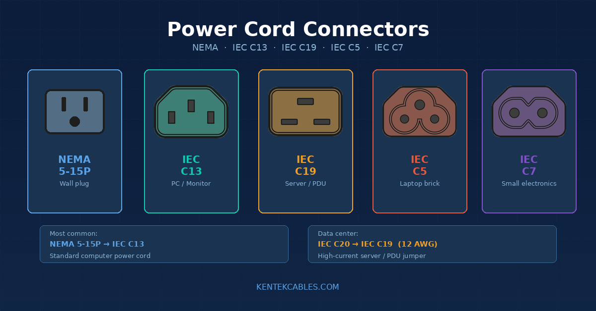Power Cord Connector Guide: NEMA, IEC C13, C14, C19, C20 Explained
