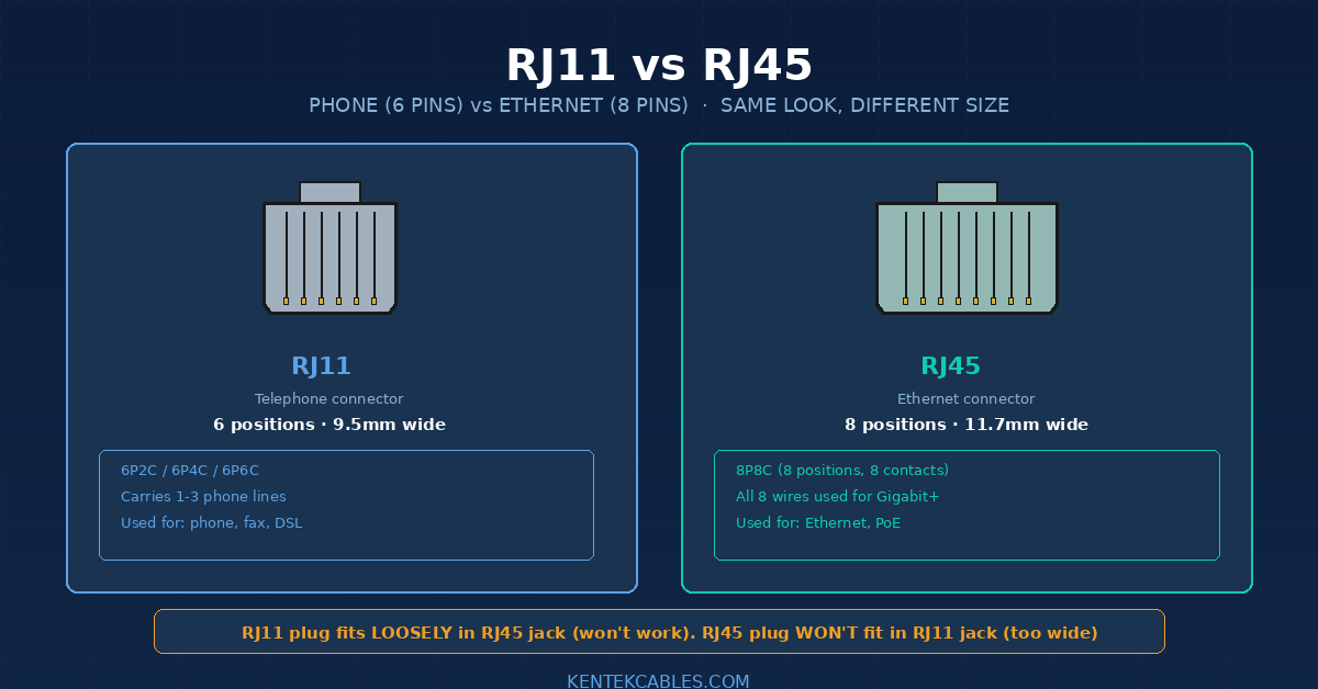 RJ11 vs RJ45: Why Phone Cables and Ethernet Cables Aren't Interchangeable