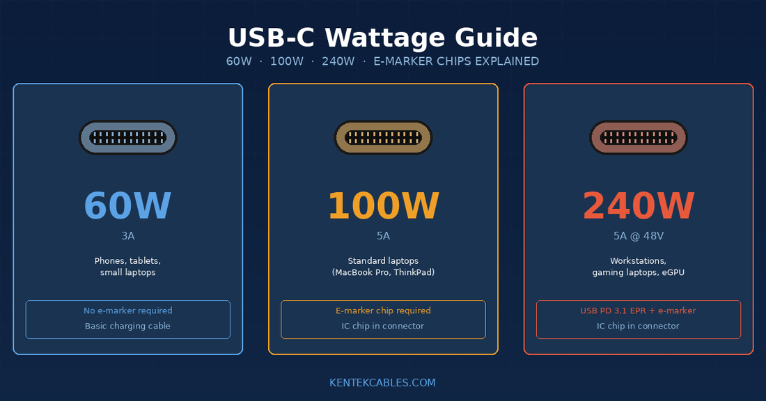 USB-C Cables Aren't All the Same: Wattage, E-Marker Chips, and Why Your Cable Won't Charge Your Laptop