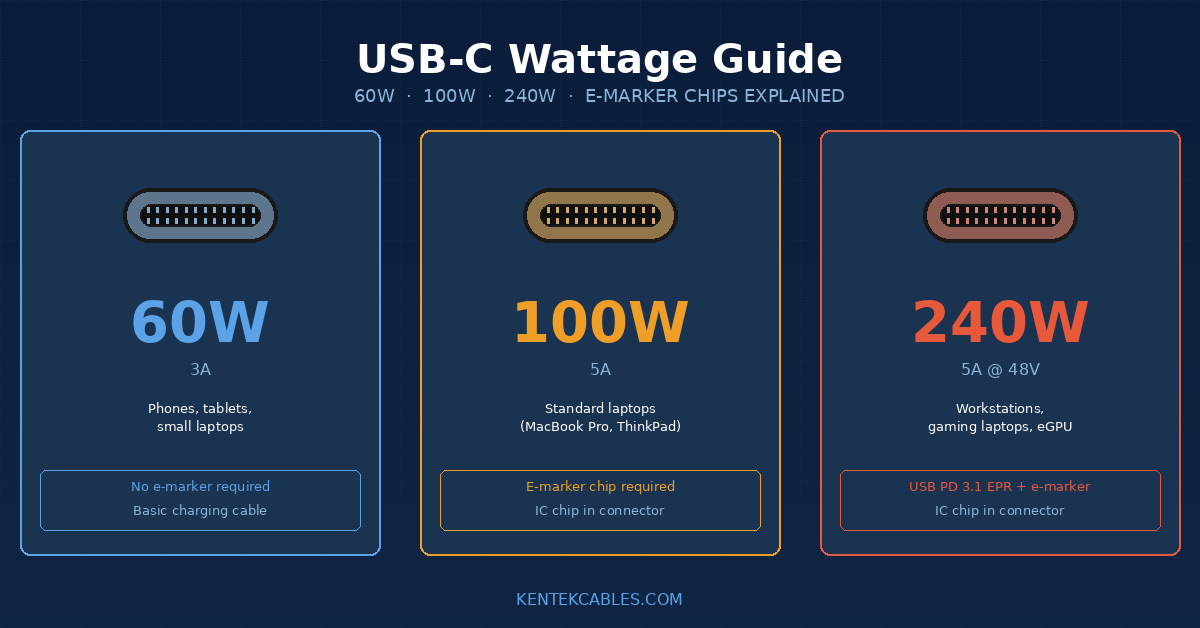 USB-C Cables Aren't All the Same: Wattage, E-Marker Chips, and Why Your Cable Won't Charge Your Laptop