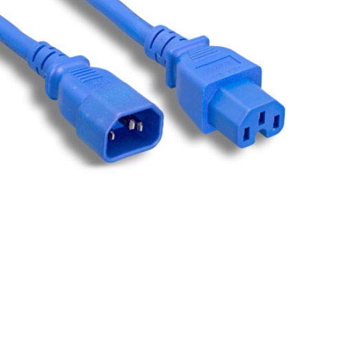 Kentek US AC Power Cord 3 Prong Extension Cable IEC320 C14 to C15 14 AWG 15A 250V Blue Heavy Duty for Servers/Routers/Network Switches/Blade Server Enclosures/Data Rack