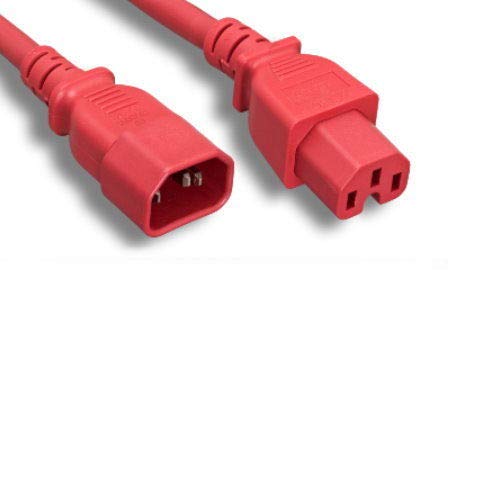 Kentek US AC Power Cord 3 Prong Extension Cable IEC320 C14 to C15 14 AWG 15A 250V Red Heavy Duty for Servers/Routers/Network Switches/Blade Server Enclosures/Data Rack