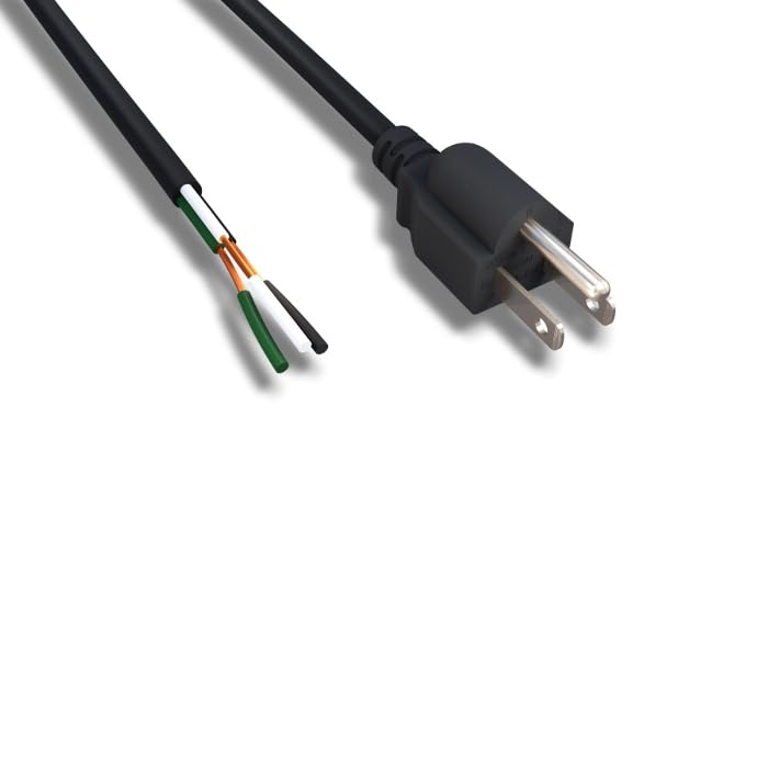 Kentek 6 Feet Ft 18 AWG AC Power Cable Cord NEMA 5-15P to Roj Pigtail 3 Wires 15A/125V Black
