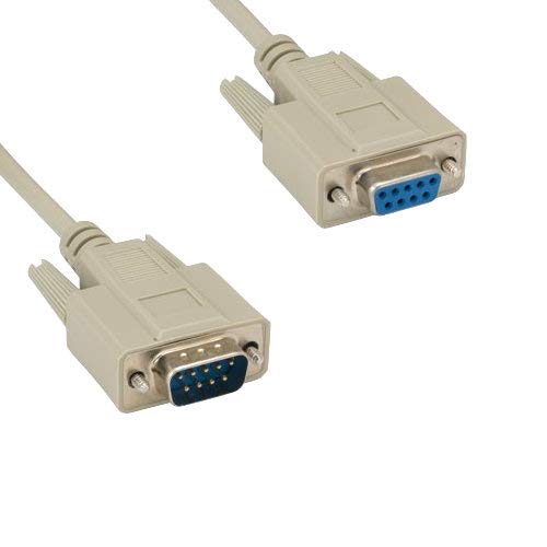 KENTEK DB9 9 Pin Serial Extension Cable Cord RS-232 28 AWG Male to Female M/F Molded Straight-Through D-Sub Port Beige for PC Mac Linux Data