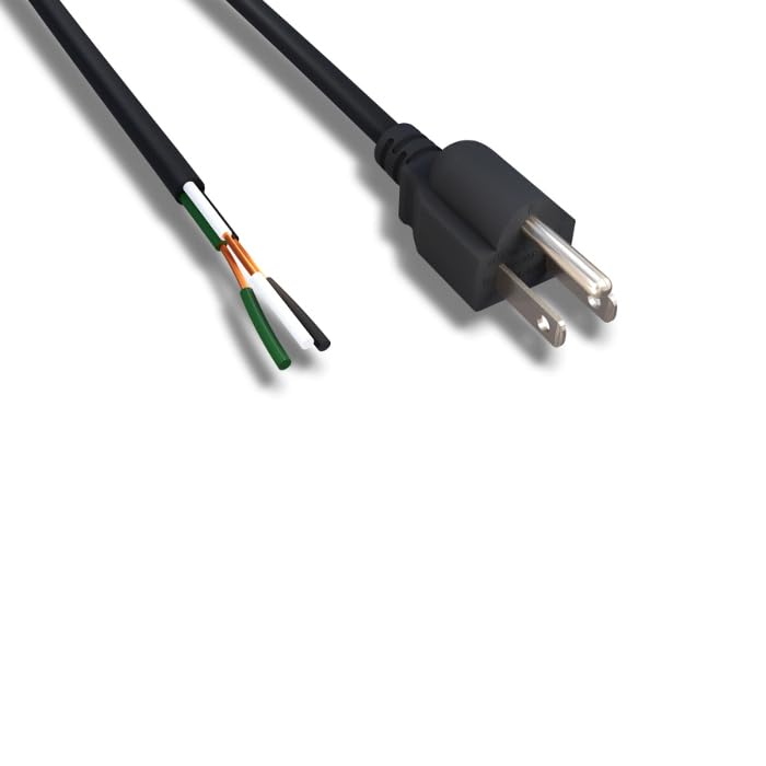 Kentek 6 Feet Ft 14 AWG AC Power Cable Cord NEMA 5-15P to Roj Pigtail 3 Wires 15A/125V Black