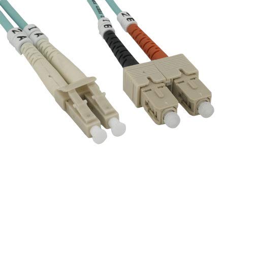 KENTEK Fiber Optic Cable LC to SC LC/SC 10GB OM3 2.0mm OD Multi-Mode Duplex 50/125 Aqua Fiber Patch Cord Ethernet