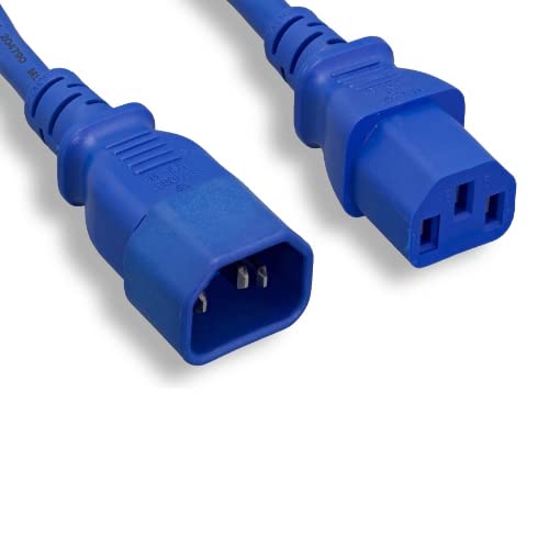 Kentek Blue IEC-60320 C13 to C14 Power Extension Cable 14 AWG 15A/250V SJT Heavy-Duty for PDU, UPS