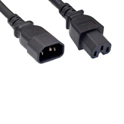 Kentek AC Power Cord 3 Prong Extension Cable IEC320 C14 to C15 14 AWG 15A 250V Heavy Duty Black for Servers/Routers/Network Switches/Blade Server Enclosures/Data Rack