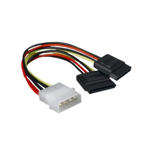 KENTEK 6 Inch in 5.25" Molex Male to 2X SATA Female Power Y-Splitter Cable Cord LP4 to 2X Serial ATA M/Fx2 for PC Mac HDD Motherboard Device