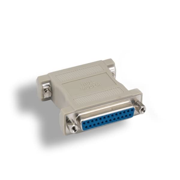 KENTEK DB25 Female to Female F/F Molded Null Modem Adapter Changer Coupler RS-232 Crossover Type Data Transfer DTE DCE