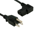 Kentek Right-Angle 90 Degree 3 Prongs AC Power Cord NEMA5-15P/IEC320 C13 18 AWG 10A 125V Black