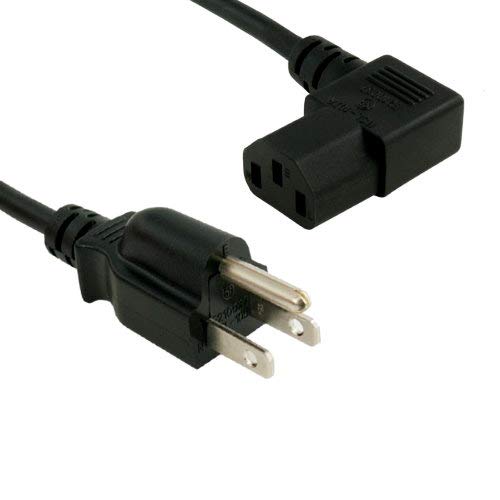 Kentek Right-Angle 90 Degree 3 Prongs AC Power Cord NEMA5-15P/IEC320 C13 18 AWG 10A 125V Black