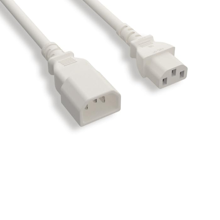Kentek White 18 AWG Color Power Cable IEC60320 C13 to IEC60320 C14 10A/250V Jumper Cord