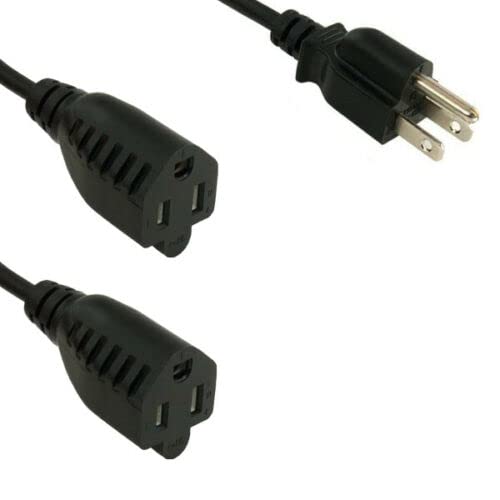 Kentek 6 Ft Power Cord 3 Prong Extension Y Cable NEMA5-15P to 2 X NEMA5-15R Power Splitter 16 AWG 13A 125V Black Heavy Duty Male to 2X Female Cable