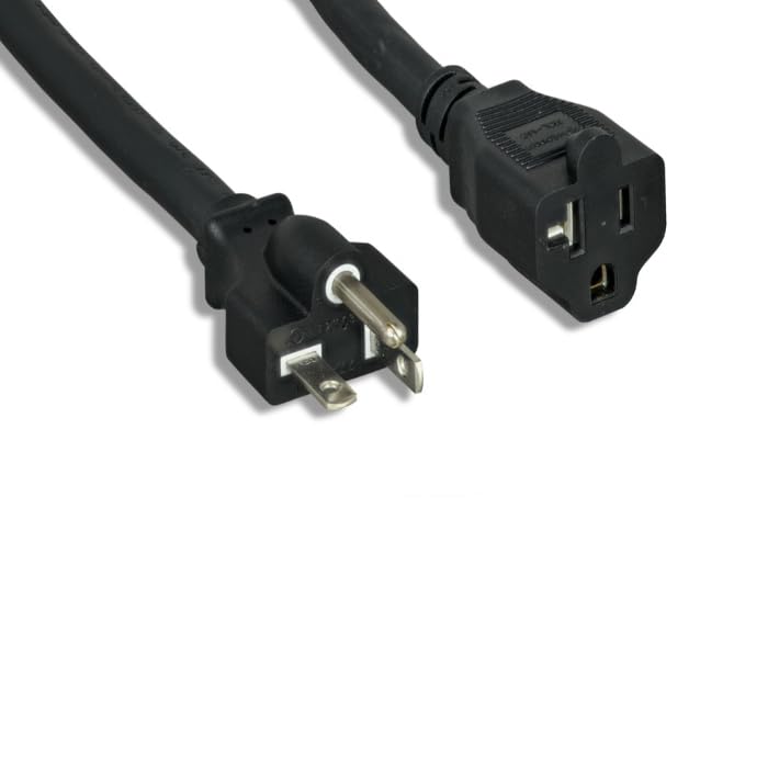 Kentek 12 AWG Power Extension Cable Cord NEMA 5-20P to 5-20R 20A/125V SJT Black