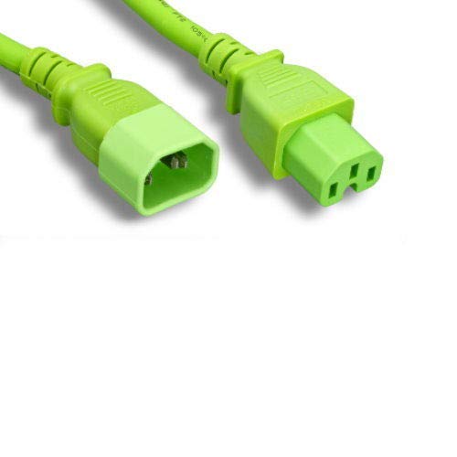 Kentek US AC Power Cord 3 Prong Extension Cable IEC320 C14 to C15 14 AWG 15A 250V Green Heavy Duty for Servers/Routers/Network Switches/Blade Server Enclosures/Data Rack