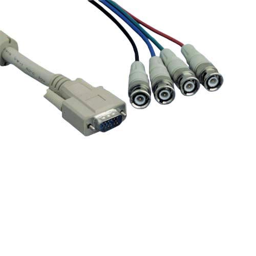 Kentek 6 Feet FT VGA HD15 15 Pin to 4-BNC RGBS Male to Male M/M High Resolution Video Monitor Cable Cord with EMI RFI Filter Ferrite Gray 28 AWG
