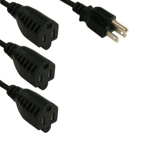 Kentek Power Extension Splitter Cable NEMA5-15P to 3X NEMA5-15R 14 AWG 15A/125V SJT 1 to 3 Heavy-Duty