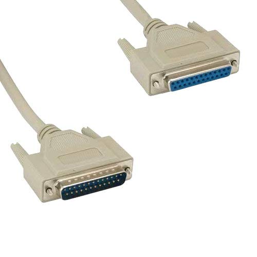 KENTEK DB25 25 Pin Serial Printer Extension Cable Cord 28 AWG Male to Female M/F Molded Straight-Through RS-232 Port Beige for PC Mac Linux Modem