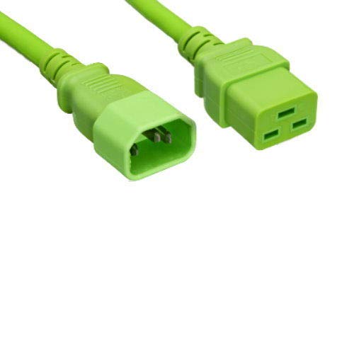 Kentek US AC Power Cord 3 Prong Extension Cable IEC320 C14 to C19 14 AWG 15A 250V Green SJT Heavy Duty for Servers/Routers/Network Switches/Blade Server Enclosures/Data Rack