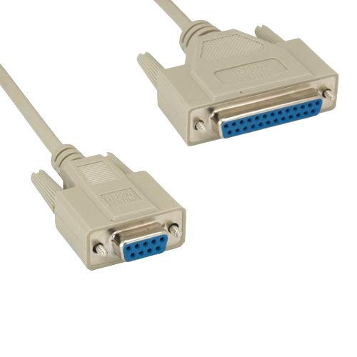 KENTEK DB9 Female to DB25 Female Null Modem Serial Printer Cable Cord 28 AWG F/F Molded D-SUB RS-232 Crossover 9 to 25 Pin for DTE PC Mac Linux Data Transmission Communication