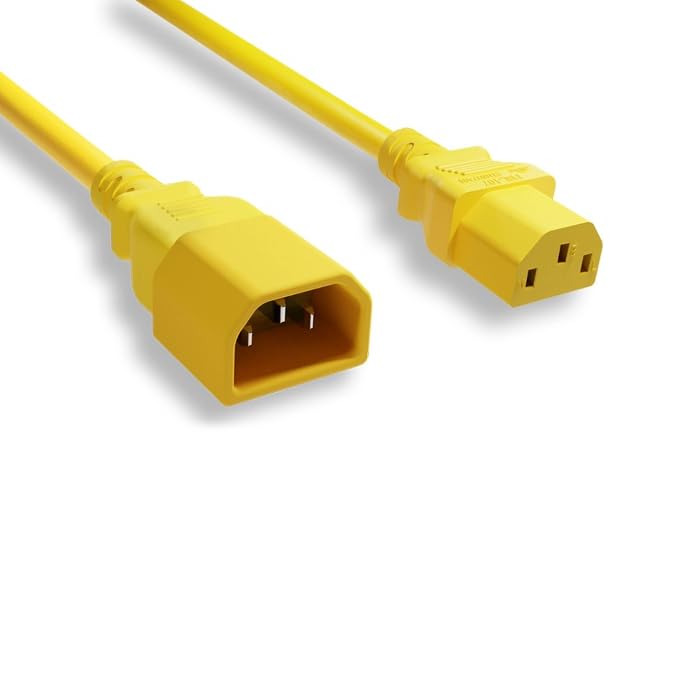 Kentek Yellow 18AWG Color Power Cable IEC60320 C13 to IEC60320 C14 10A/250V Jumper Cord