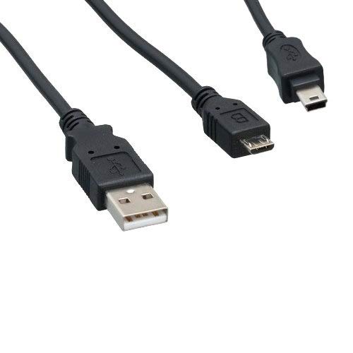 KENTEK 5 Feet FT USB 2.0 Type A Male to Mini B 5 Pin and Micro B 5 Pin Male Cable 24 AWG High Speed 2 in 1 Splitter Cord Dual Data Transfer Sync Charge Power for Digital Camera Cell Phone PDA PC