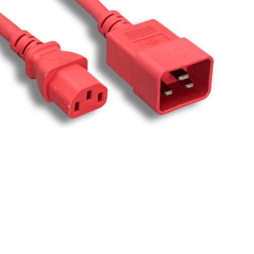 Kentek AC Power Cord Three Prongs 3 Prong Cable IEC320 C13 to C20 14 AWG 15A 250V Red SJT Heavy Duty for Servers/Networking Device/Computer