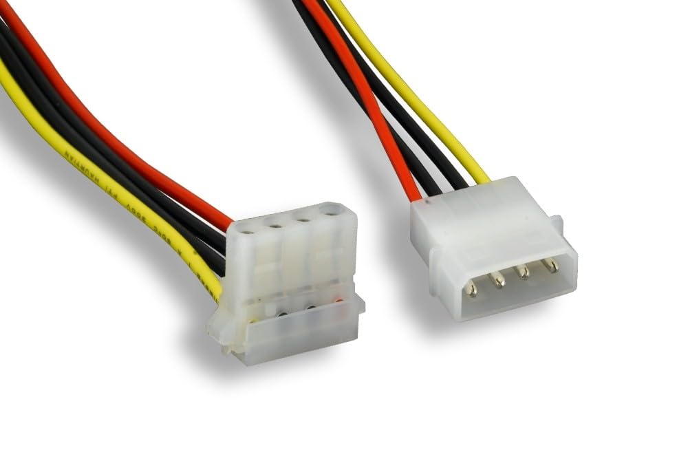 KENTEK 8 Inch 8" 4 Pin Molex 5.25 Male to Right Angle 90 Degree 4 Pin Molex 5.25 Female M/F IDE DC Internal Computer PC Power Cable Adapter Cord