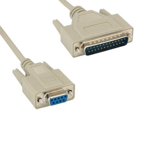 KENTEK DB9 Female to DB25 Male Null Modem Serial Printer Cable Adapter Cord 28 AWG F/M Molded D-SUB RS-232 Crossover 9 to 25 Pin for PC Mac Serial Device