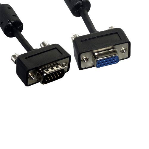 Kentek Slim Super VGA SVGA HD15 15 Pin Male to Female M/F Video Extension Cable Cord EMI Filter Ferrite Mini-Coax Triple Shielded Molded for PC HDTV Monitor Black