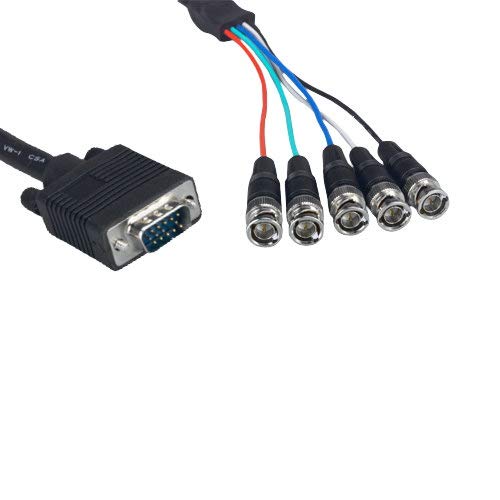 KENTEK 1 Feet FT VGA HD15 to 5-BNC RGBHV Monitor Cable 24 AWG Male to Male M/M High Resolution Video Converter Adapter Black