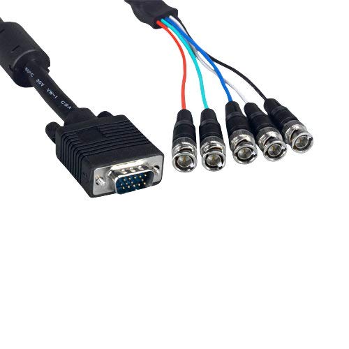 KENTEK VGA HD15 to 5-BNC RGBHV Video Monitor Cable 28 AWG Male to Male M/M High Resolution Video Monitor Cable Cord Converter EMI RFI Filter Ferrite Black
