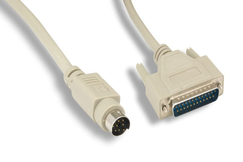 KENTEK 6 Feet FT Mini DIN8 to DB25 Modem Cable Cord 28 AWG Molded Serial RS-232 Mini DIN 8 to 25 Pin Male to Male M/M