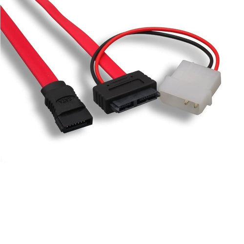 KENTEK 12 Inch in Slimline SATA Device Data Cable with Power Adapter 26 AWG 7 Pin-6 Pin to 7 Pin-4 Pin LP4 5.25" Molex Serial ATA Internal for PC Mac HDD Notebook