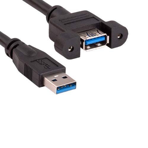 Kentek SpuerSpeed USB 3.0 Type A Panel-Mount Extension Cable 28 AWG 5.0 Gbps Male to Female M/F Data Transfer Sync Charge Extender Cord Black