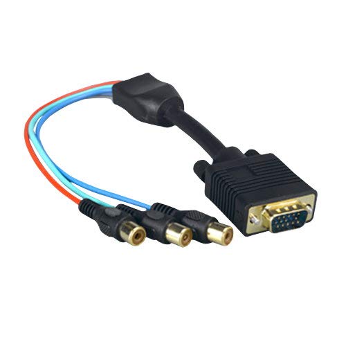 Kentek 1 Feet FT VGA HD15 Male to RCA RGB Red Green Blue Female M/F High Resolution Video Monitor Extension Cable Cord 28 AWG Mini-Coax Black for TV Projector