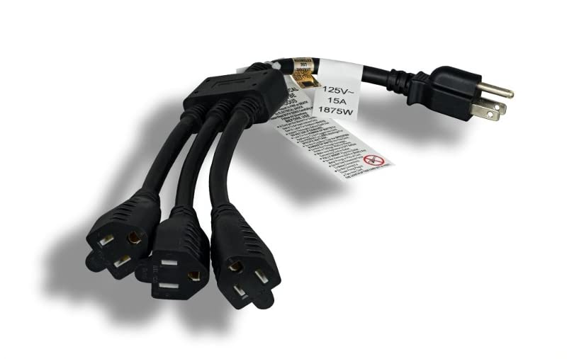 Kentek Power Extension Splitter Cable NEMA5-15P to 3X NEMA5-15R 14 AWG 15A/125V SJT 1 to 3 Heavy-Duty - Image 2