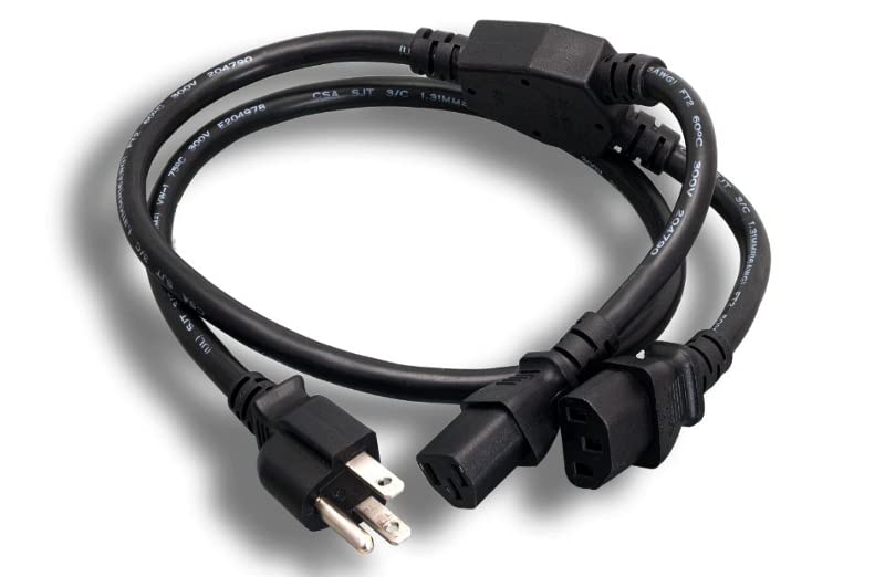 Kentek Power Extension Y Cable NEMA5-15P to 2X IEC-60320 C13 Power Splitter 18 AWG 10A/125V SJT - Image 2
