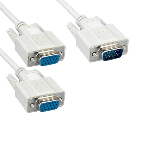 KENTEK 8" Inch VGA HD15 Male to VGA HD15 Female x 2 Splitter Y Cable Cord 28 AWG Extension Extender Pigtail Adapter Dual Monitors Display Gray