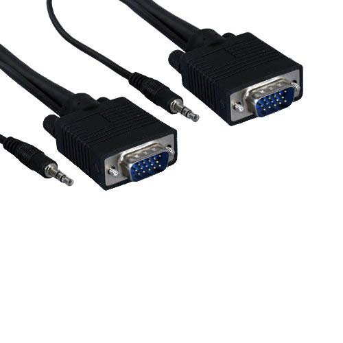 Kentek Super VGA SVGA HD15 15 Pin Video with 3.5mm AUX Audio Combo Cable Cord 28 AWG Male to Male M/M Mini-Coax Twisted Pairs Molded Black TV PC MAC Monitor