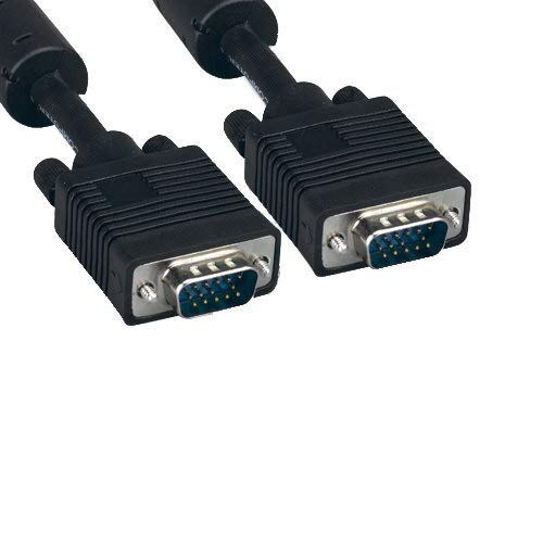 Kentek Super VGA SVGA HD15 15 Pin Male to Male M/M Video Cable Cord 28 AWG EMI Filter Ferrite Mini-Coax Twisted Pairs Molded for PC TV Monitor Black