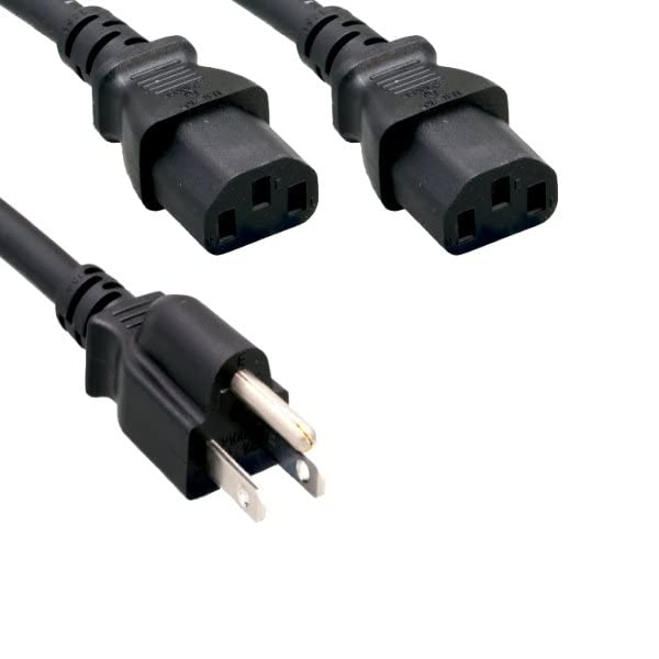 Kentek Power Extension Y Cable NEMA5-15P to 2X IEC-60320 C13 Power Splitter 18 AWG 10A/125V SJT
