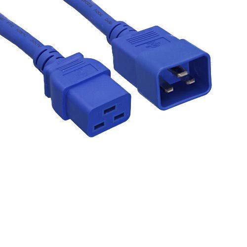 Kentek 3 Prong US AC Power Cord IEC320 C19 to C20 Extension Cable 12 AWG 20A 250V Blue Heavy Duty for Servers/Routers/Network Switches/Blade Server Enclosures
