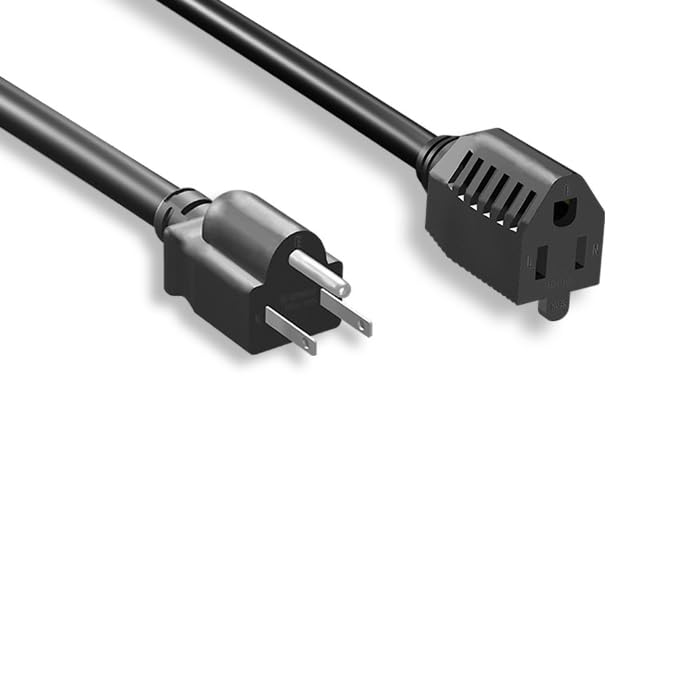 Kentek 14 AWG Power Extension Cable Cord NEMA 5-15P to 5-15R 15A/125V SJT Black