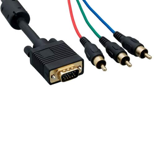 Kentek VGA HD15 to RCA RGB Red Green Blue Male to Male M/M High Resolution Video Cable Cord 28 AWG with EMI Filter Ferrite Mini-Coax Black for TV Projector
