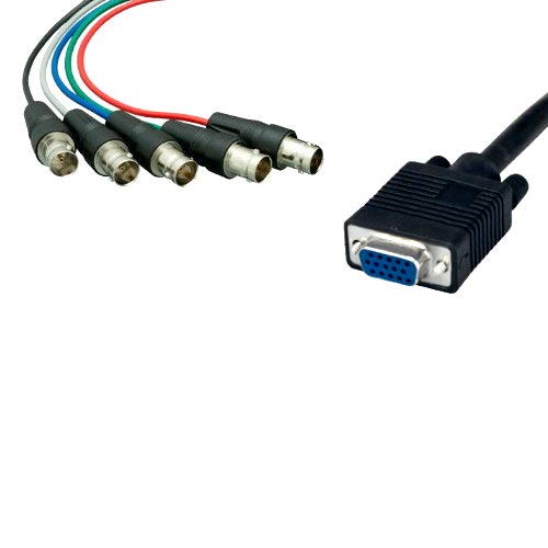 Kentek 1 Feet FT VGA HD15 to 5-BNC RGBHV Female to Female F/F High Resolution Video Monitor Extension Cable Converter Adapter Black 24 AWG