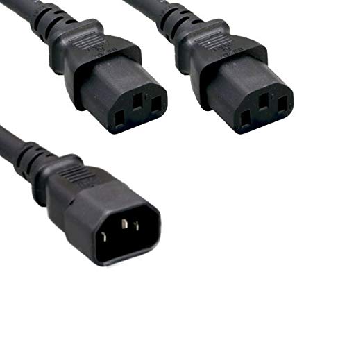 Kentek Power Cord 3 Prong Extension Y Cable IEC320 C14 to 2 X C13 Power Splitter 16 AWG 13A Black Heavy Duty