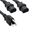 Kentek Power Cord 3 Prong Extension Y Cable NEMA5-15P to 2 X IEC320 C13 Power Splitter SJT 16 AWG 13A Black Heavy Duty